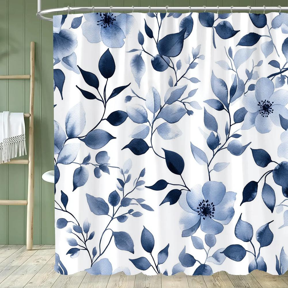 Beautiful Flowers Shower Curtain for Bathroom Blue Floral Romantic Wildflower Plants Nature Scenery Home Decor Curtain with Hook
