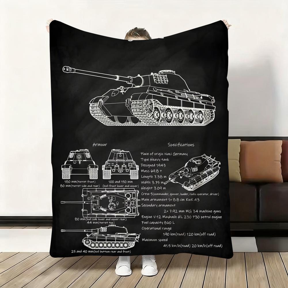 Tanks Blueprint Black  Heavy Tank Throw Flannel Fluffy Soft Blanket Warm Skin-Friendly Throw for Sofa Bed Office Nap Winter