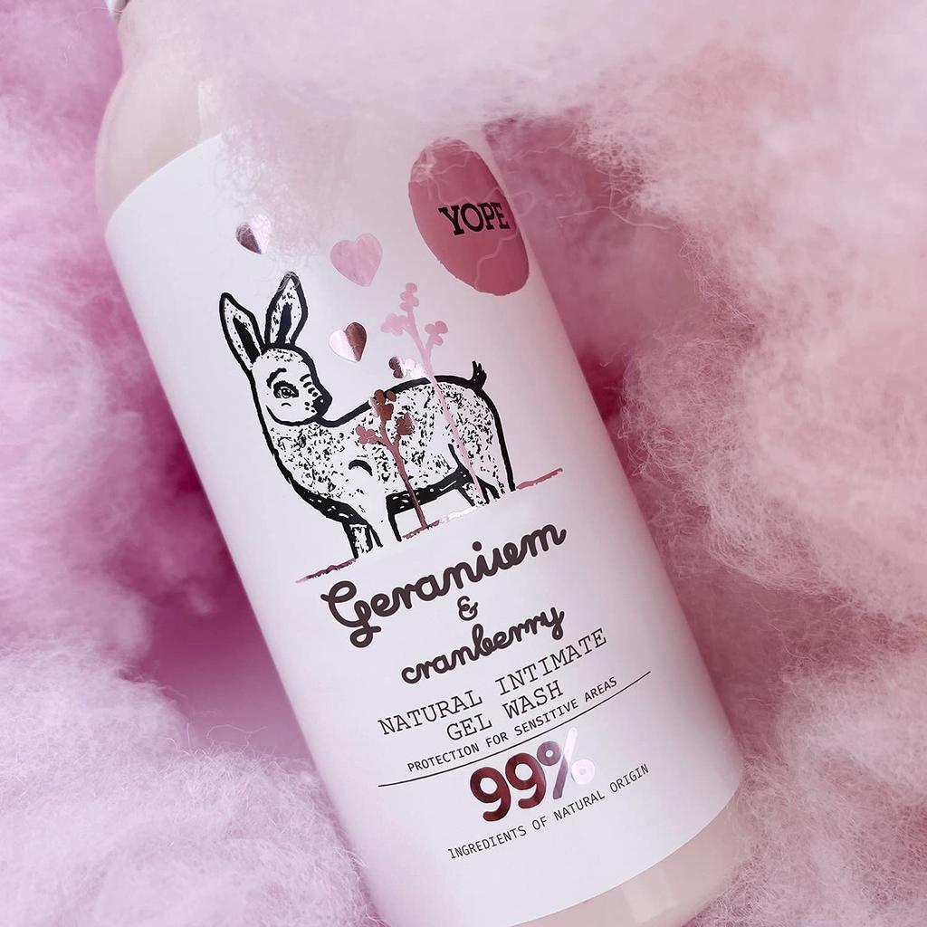 YOPE Natural Delicate Soothing geranium and cranberry scent for Made with natural A feminine gel wash for delicate Wash, 300ml. irritation-free skin.