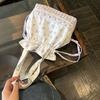 Floral Plaid Lace Women's Drawstring Shoulder Bags Student Commuter Ladies Tote Handbags Large Capacity Portable Girl Lunch Bag