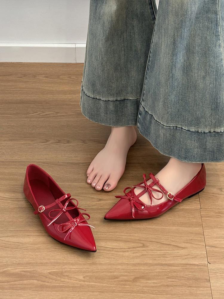 

Темпераментный красный бант туфли-лодочки с острым носком женские туфли Мэри Джейн 40 красный