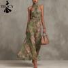 Women's Fashion Summer Spring Flower Pattern Print Sleeveless Hanging Neck High Waist Casual Dresses