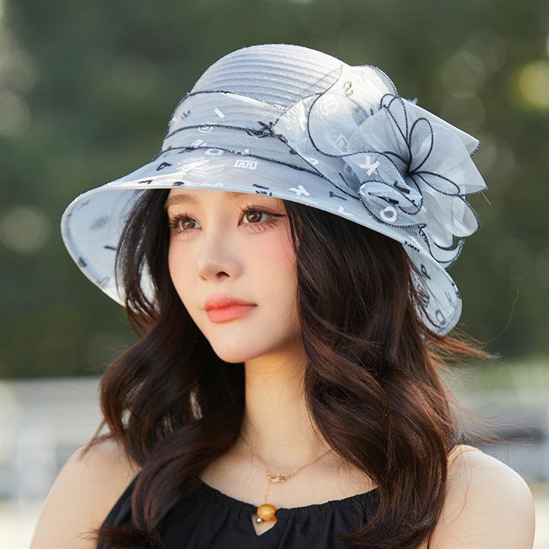 Hat Women's Organza Sunshade Sunscreen Hat Temperament Elegant Big Brim Bucket Hat UV Protection