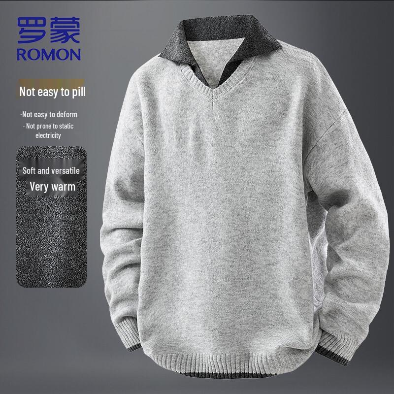 ROMON Men's Faux Layered V-Neck Knit Sweater