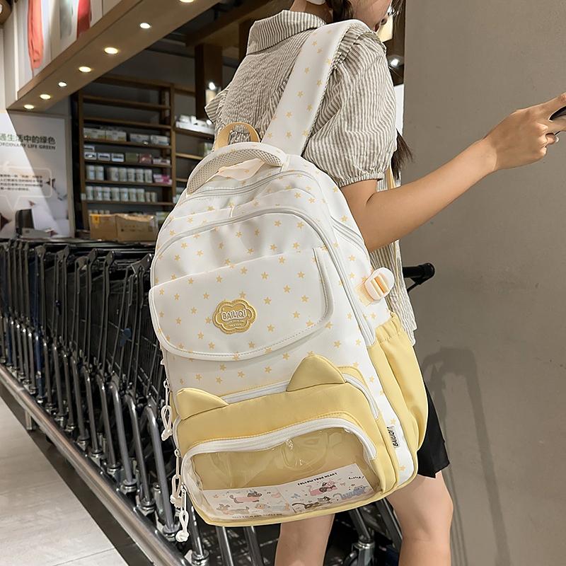 Stars Print Backpack Junior High School Students Class Book Bag Girls Large Capacity Schoolbag