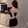 Sukienka damska Halter Mini sukienka Bodycon bez czerni wąska sukienka na imprezę francuska kokardka wszechstronna, slim fit, bez pleców, saszetka biodrowa krótka