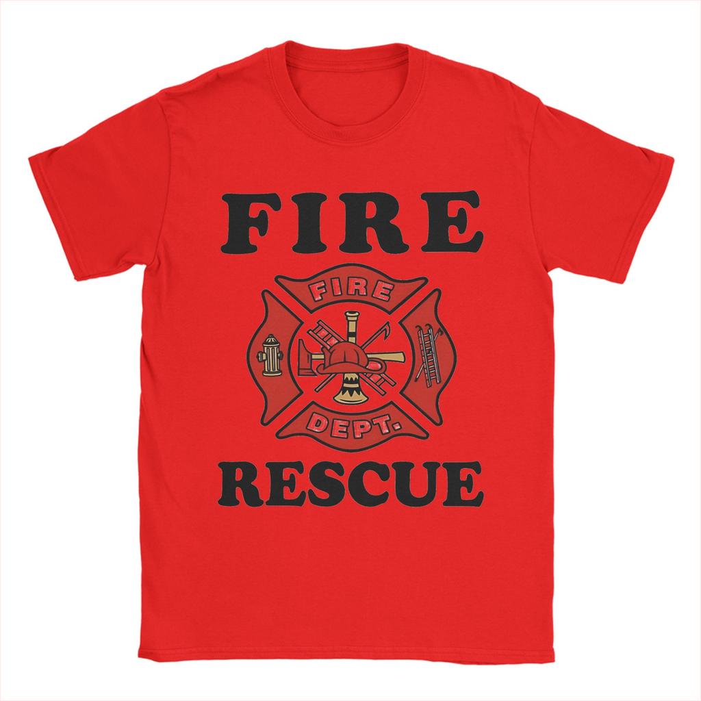 Red Fire DepartUnisext Badge Cotton T Shirt For Couple Summer Firefighter Vintage T Shirts Fashion Tee Shirt Oversize Pattern Tops