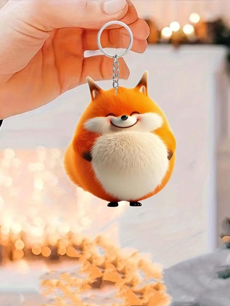 Cute acrylic fox keychain -2D pattern perfect for Thanksgiving backpack DIY holiday pendant, round buckle easy to install