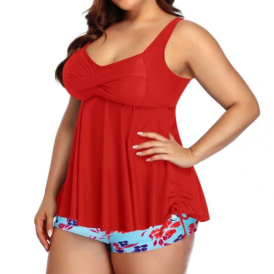 2Pcs/Set Summer Swimsuit Set Sporty Style Suspender Vest Tankini Tops Printing Shorts Set Split Design Swimwear