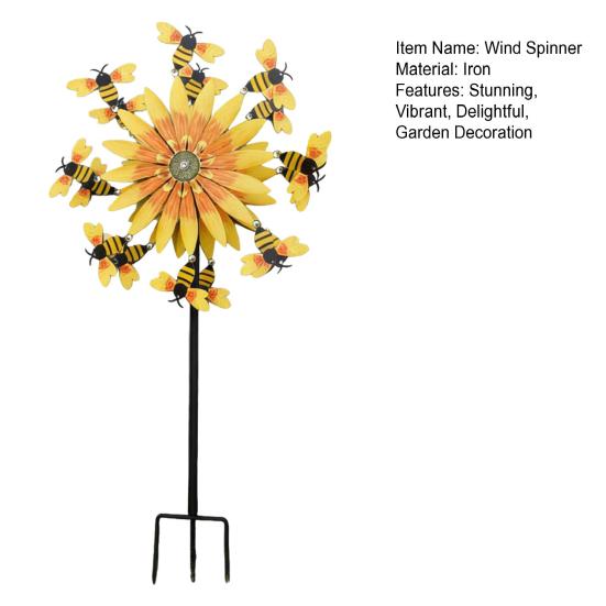 Bees Wind Spinner 360 Degree Rotating Sunflower Windmill Yard Art with Stake Metal Kinetic Wind Sculpture for Home Lawn Backyard Patio Decor