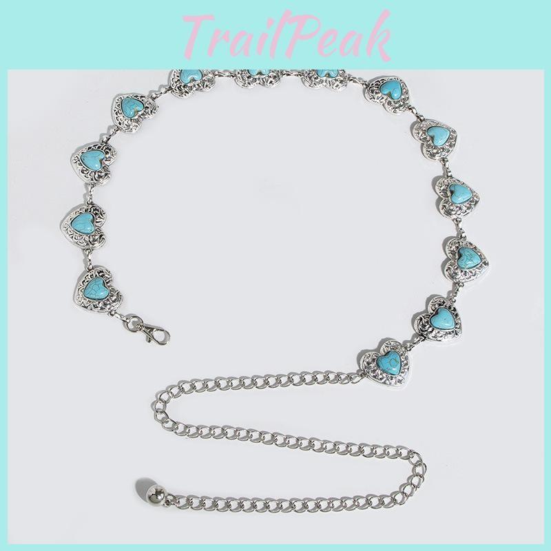Waist Women Metal Chain With Heart Shaped Turquoise For Chic Winter Accessories