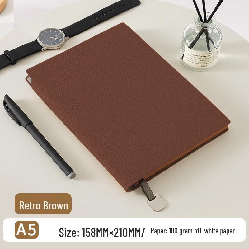 New Lychee Grain A5 Faux Leather Business Notebook Set, Thick Soft Cover, Practical for Everyday Use