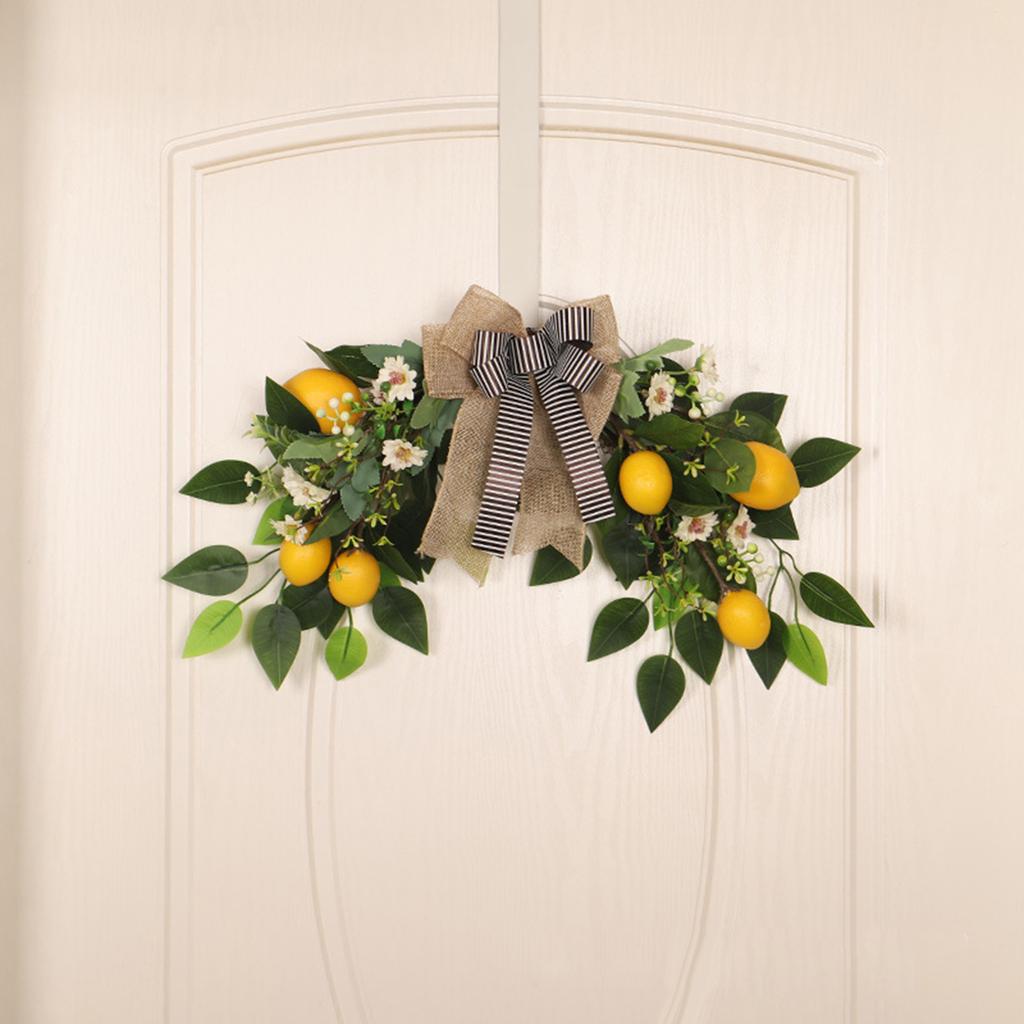 Artificial Lemon Flower Wreath Realistic 55x30cm Faux Lemon Swag for Home Door Shop Kitchen Decor