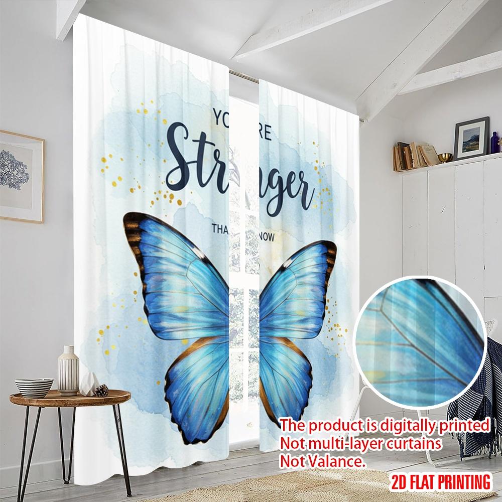 2pcs 2D Flat Printing Party Curtain Stronger Butterfly Inspirational Quote Polyester Fabric Without Electricity Festive Wall