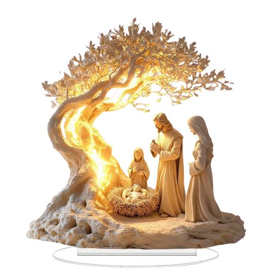 

Acrylic Table Sign 2D Flat Fairy/Tree/Nativity Scene/Crow Desktop Ornament for Christmas Easter Home Office Shelf