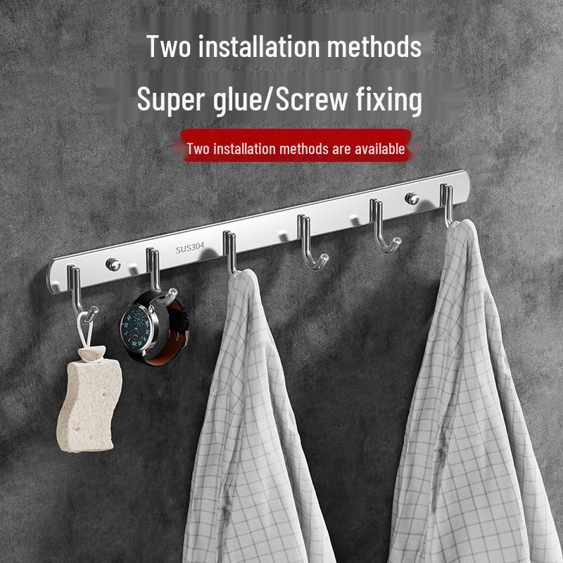 304 Stainless Steel Wall-Mounted Hook Rack for Kitchen & Bathroom