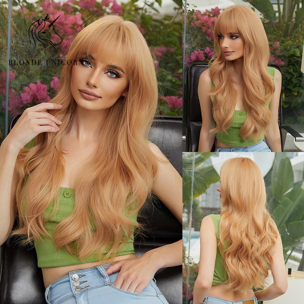 Women Long Body Wavy Synthetic HairTypeWigs Ash Gray Blonde Cosplay Party Lolita Wig with Bangs
