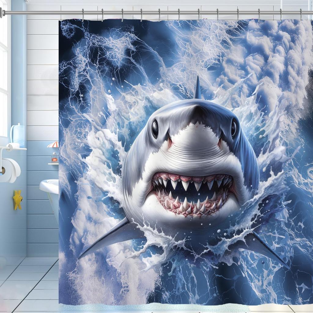 Cute Sea Turtle Shower Curtain Ocean Octopus Fish Shower Curtain for Bathroom Waterproof Fabric Bathroom Curtain with 12 Hooks