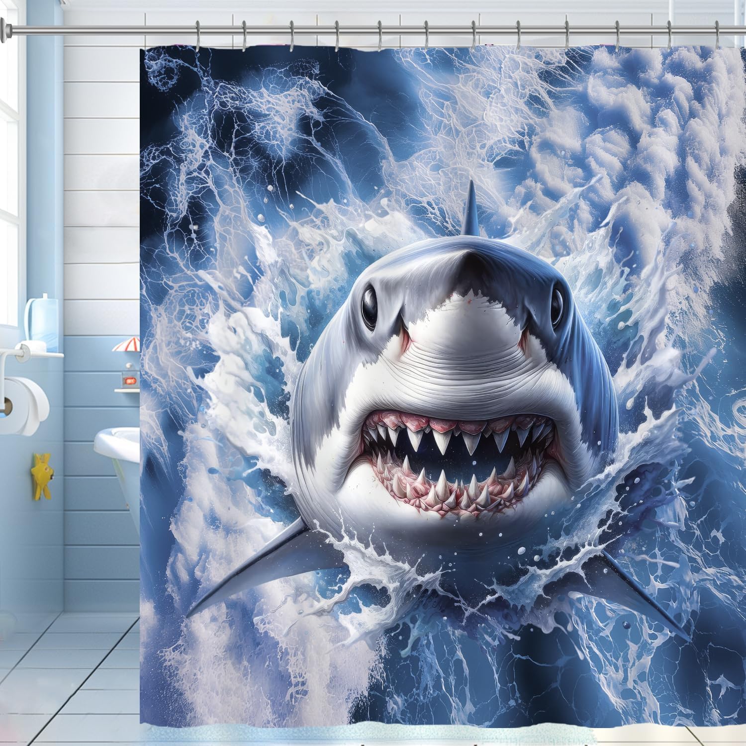 Tree Beach Ocean Turtle Shower Curtain  Waterproof Fabric with 12 Hook Coastal Starfish Shower Curtain Bathtub Decoration W90xH180cm
