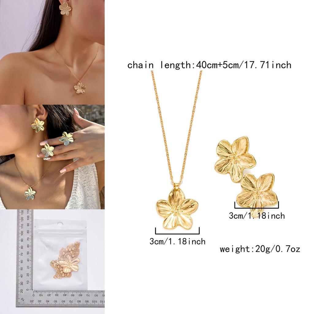Alloy Flower Pendant Chain With Matching Earrings For Spring Fashion Accessories