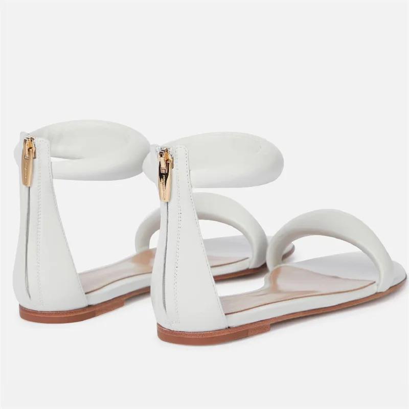 Fashion Brand Design Zipper Flat Bottom Sandals 2025 Summer New Low Heel Round Head Lady Slippers European American Style Women's Shoes