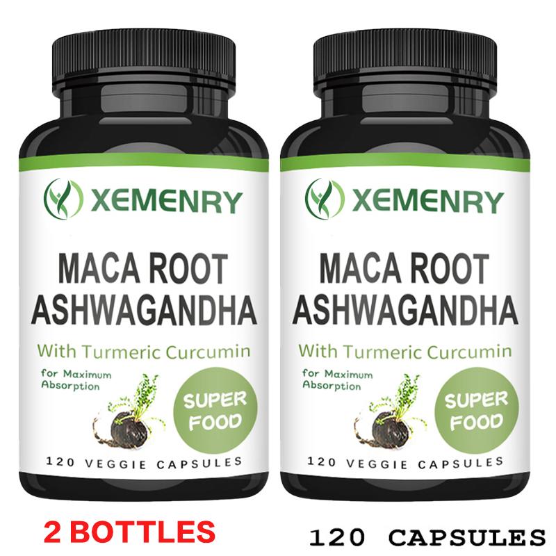 XEMENRY Maca Root, Ashwagandha Complex Capsules, Curcumin, Energy Support, Easily Absorbed