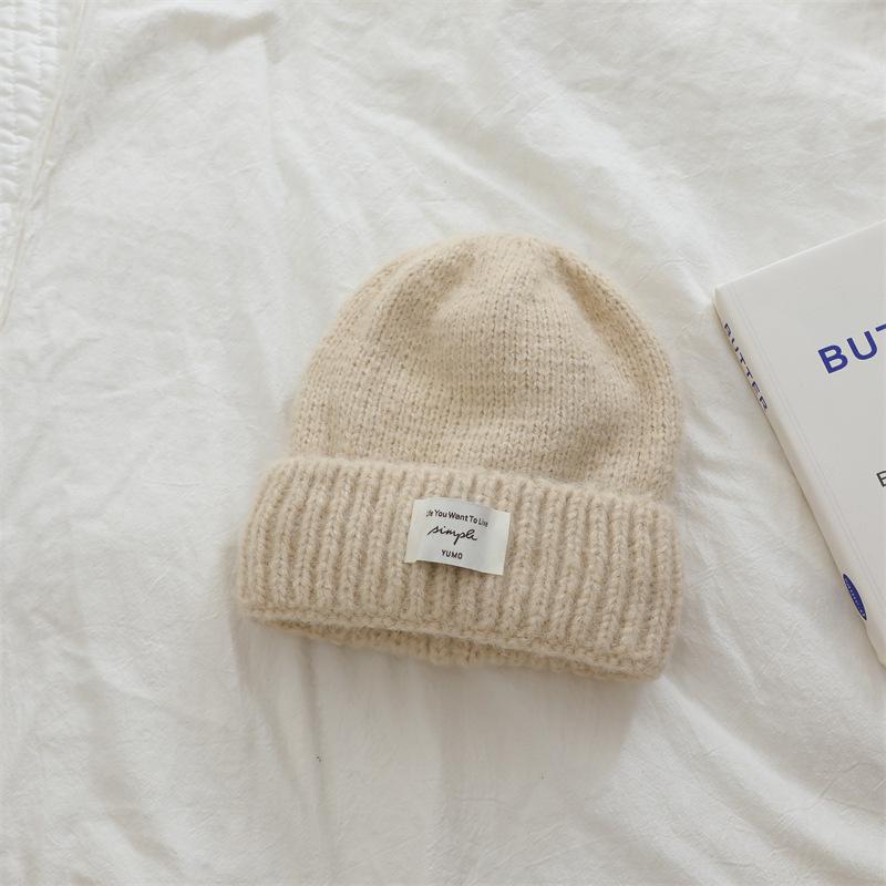 Korean Dopamine Simple Letter Wool Hat for Women Thickened Warm Knitted Hat Letter Labeling for Men and Women