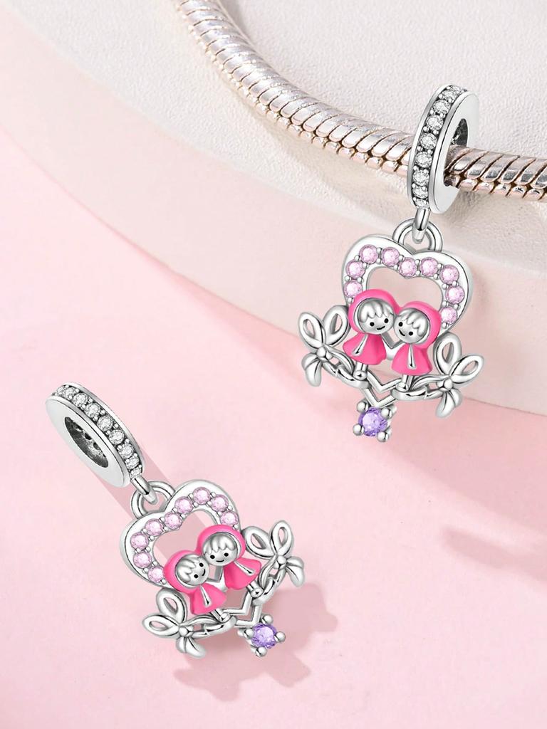 Charm Copper Colors Pink Heart Friendship Bag Bead For Original Bracelet Diy Beads Charms Jewellery Making Gift For Women Styfne