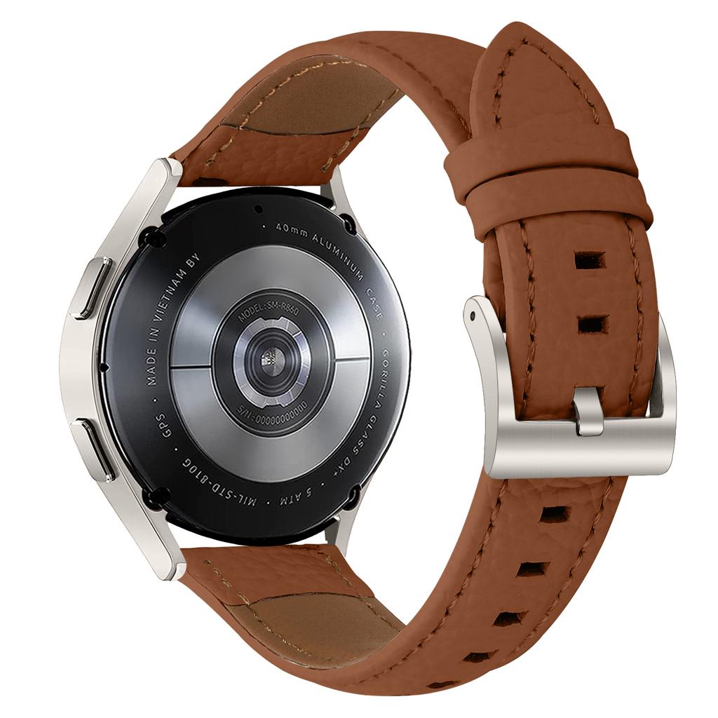 Litchi Textured Genuine Cow Leather Strap with Electroplated Buckle for Huami Amazfit Active 2 Square/Active 2/GTR Mini Pointed-End Watch Band