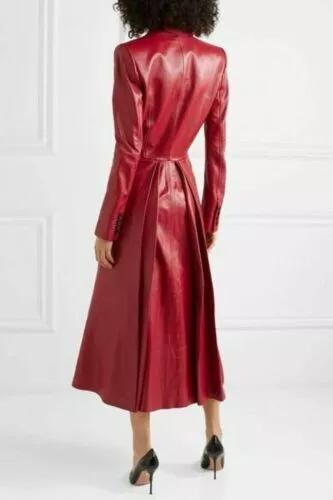 Trench Coat Halloween Casual Formal Stylish RED Women's Genuine Lambskin Leather