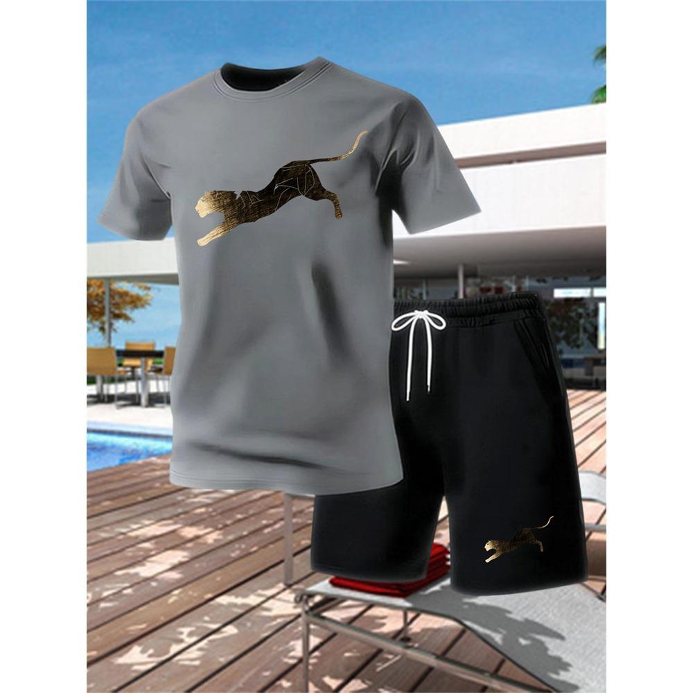 Summer Outdoor Sports Set Men's Breathable T-shirt and Shorts Casual Fashion Two Piece Set