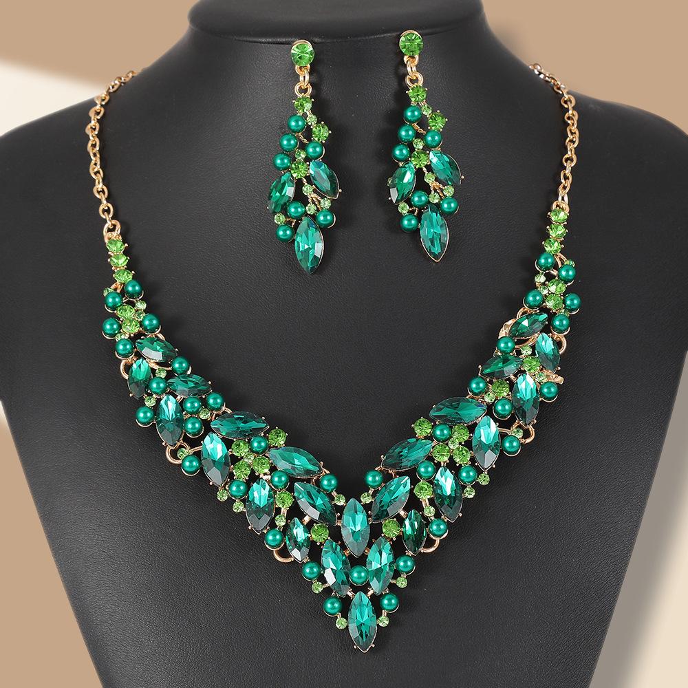 Bridal Pearl Necklace & Earring Set with Rhinestone Crystals for Women