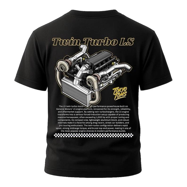 Twin Turbo LS Engine T-Shirt - JDM Car Tee, LS Turbo Shirt, Car Guy Gift, V8 Eng XS