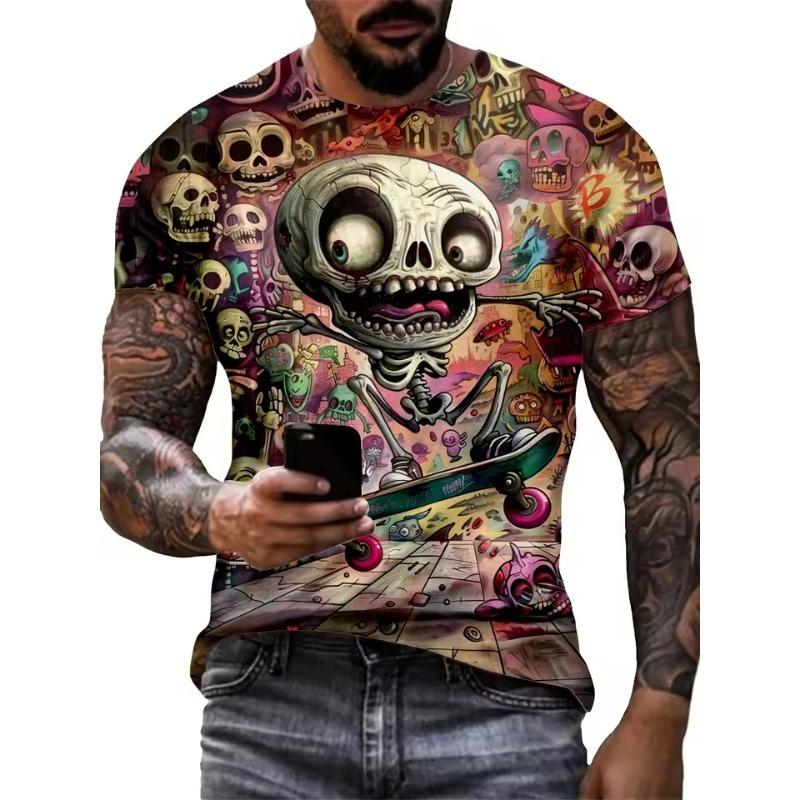 Men's T-Shirt Artistic Color Entertainment Game Controller Pattern Splicing 3D Printed Casual Short Sleeved Fashionable Clothes