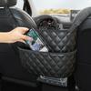 Dual Pocket Design Car Seat Storage Bag Embroidery PU Leather Hanging Organizer Between Back Seats