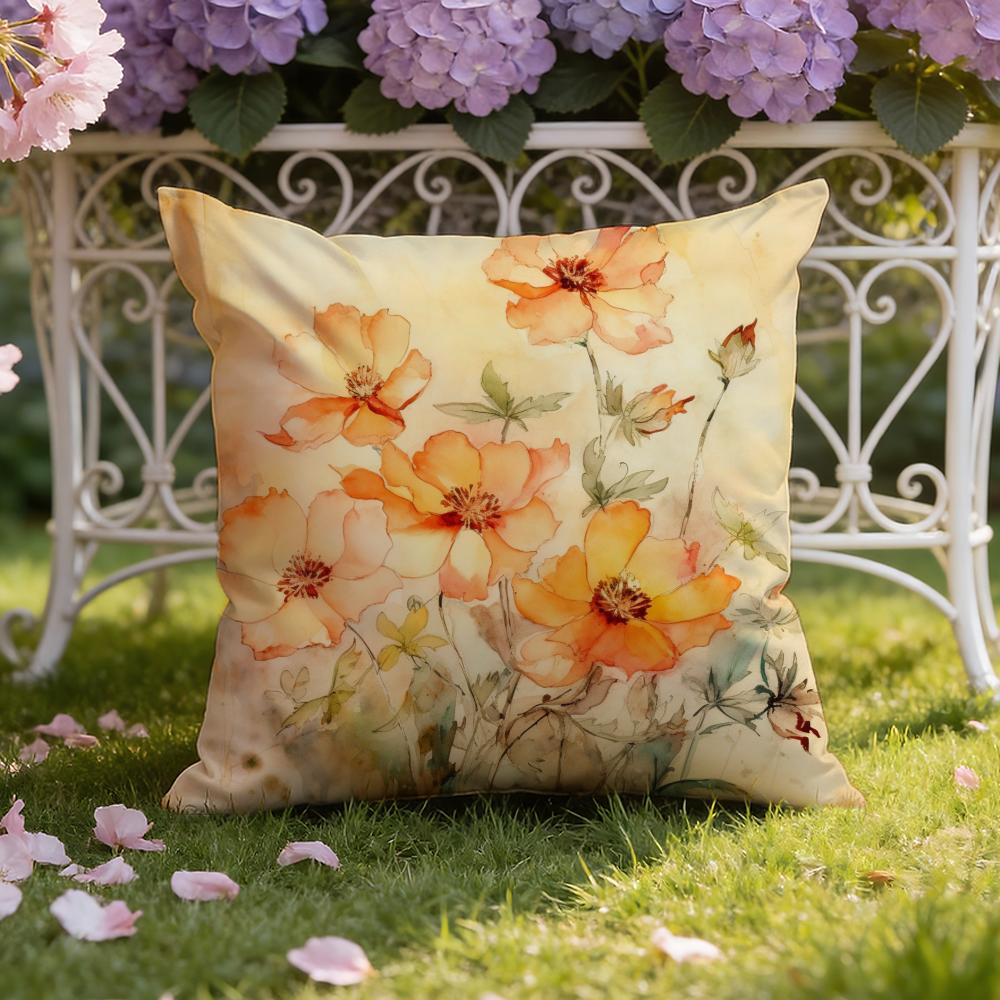 Saffron Color Floral Cushion Cover Home & Car Dual-Scene Pillow Cover: Reversible for Premium Comfort