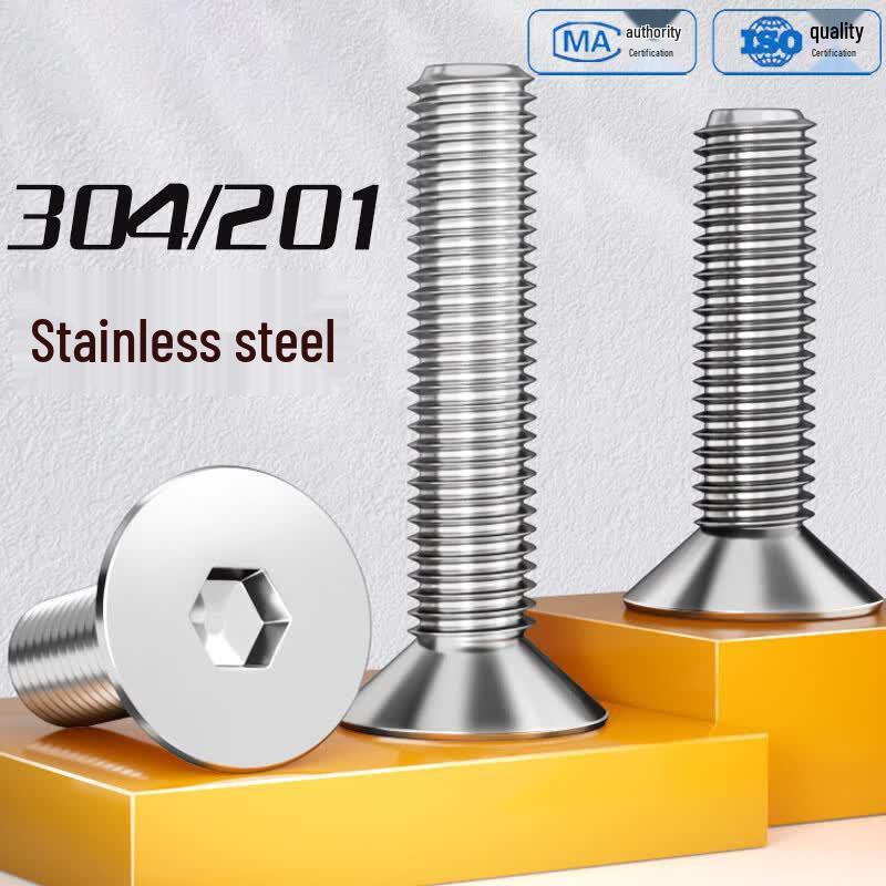M6x10mm 304 Stainless Steel Flat Head Hex Screws (10-Pack)