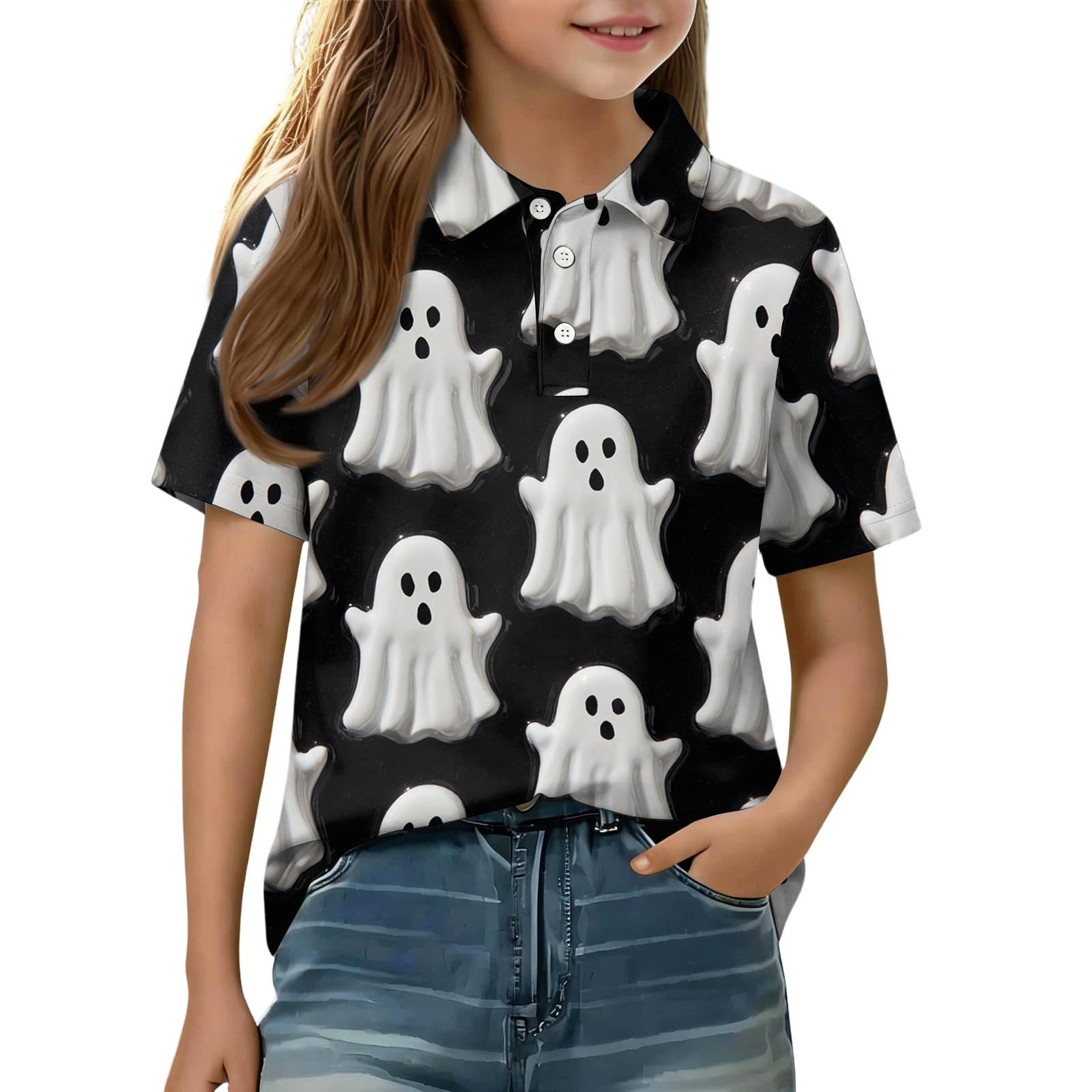 Kids Halloween Printed Shirt, Short Sleeve Casual T-Shirt for Boys and Girls 150