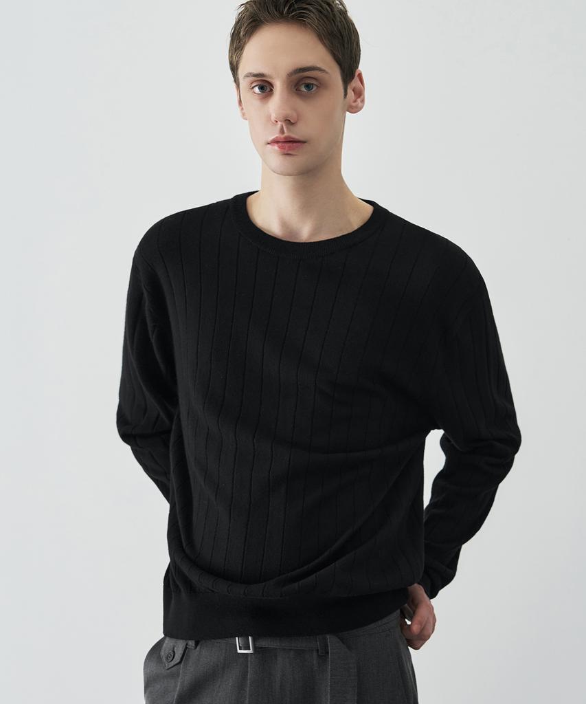 DRAW FIT Wool Supple Ribbed Round Knit [3 Colors]
