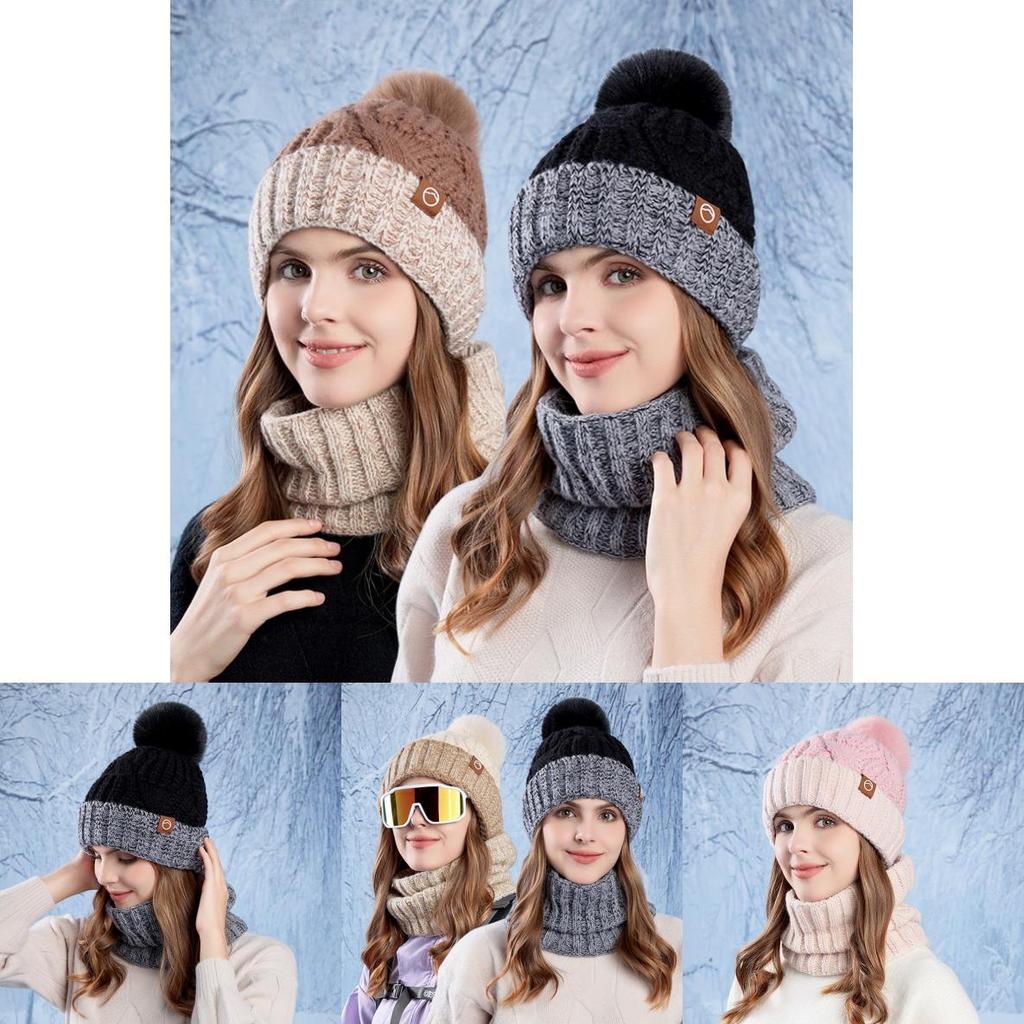 Winter Knit Hat And Scarf Set With Windproof Neck Protection For Women Outdoor Casual Wear