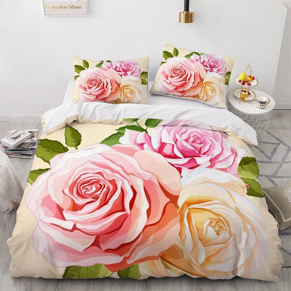 

Flower Bird King Queen Duvet Cover Colorful Tropical Floral Bedding Set For Women Watercolor Plant 23Pcs Polyester Quilt Cover EU Single(135*200cm)3pcs