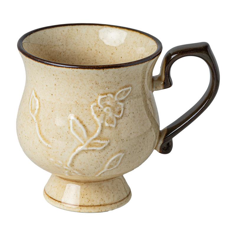 Hibiscus Exquisite Flower Cup Medieval Relief Tall French Ceramic Coffee Cup Water Cup Outlet