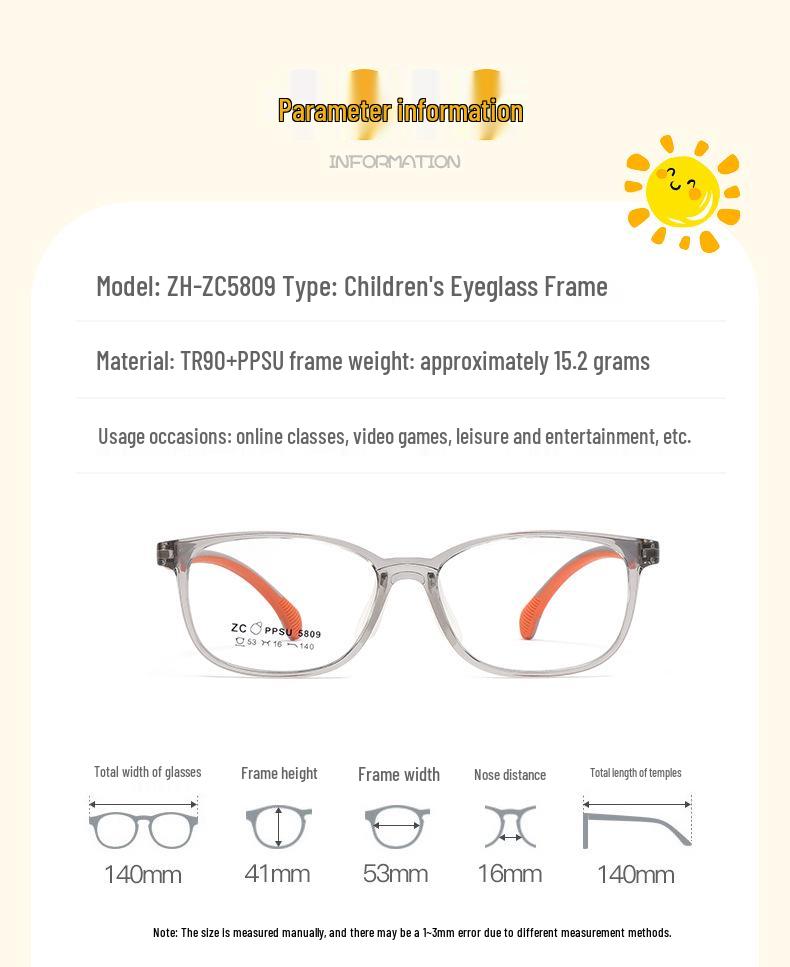 Stylish TR90 Eyeglass Frame for Kids - Lightweight, Comfortable PPSU Frame with Silicone Nose Pads for Students