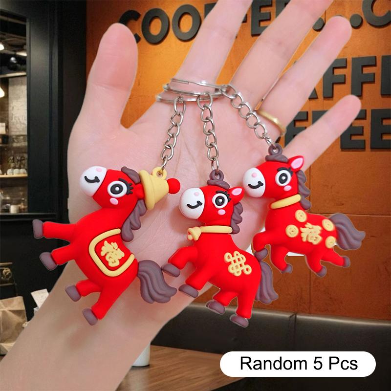 

5 Pcs 2026 Year Of Horse Pendant Cute Cartoon Chinese Zodiac Horse Lucky For Women Men Creative Bag Charm Accessory Gift A2