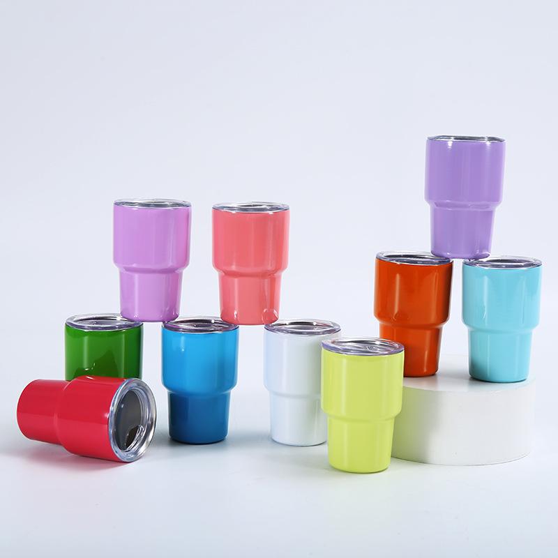 3oz Sublimation Tumble Whiskey Wine Glass Stainless Steel Vacuum Insulation Cup Car MIni Coffee Cup With Straw Party Gift
