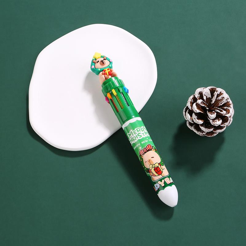 Vánoční kapybara 10 barev 0,7mm kuličkové pero Roztomilý kreslený Santa Claus Sněhulák Stiskací pero Kancelářské potřeby pro zápisník Dárky