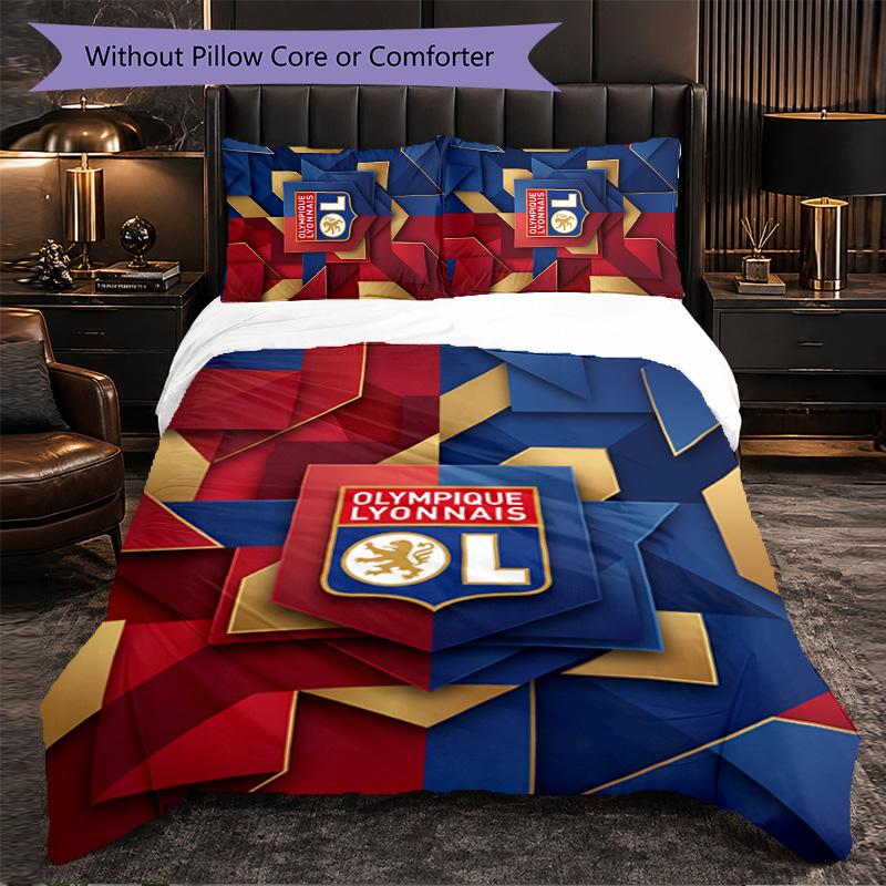 Lyon FC Themed Bedding 3Pcs Duvet Cover Set Decorative Bed Linen For Teen Room Home Decoration
