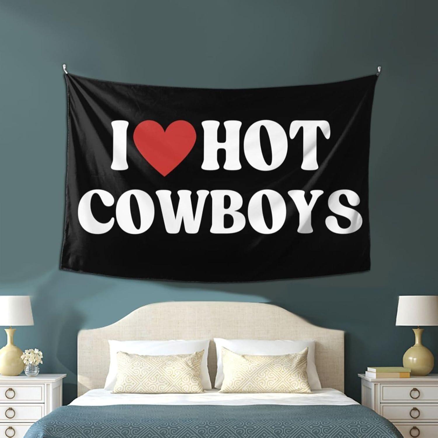 

1 I Love Hot Denim Tapestry Wall Art Western Rodeo Decor with Red HeartHorizontal Hanging for Living Room Bedroom Weddings 74x94cm(29x37in)
