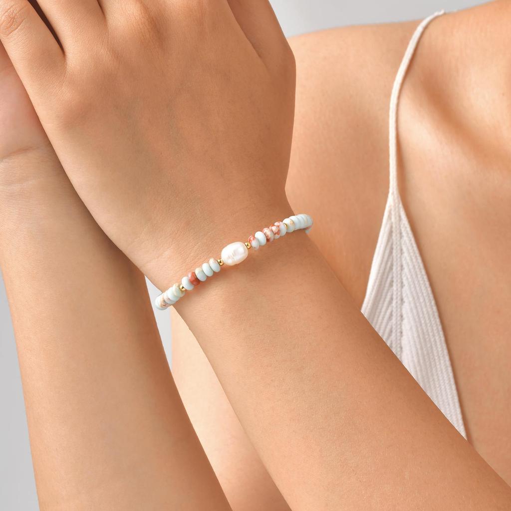 Stainless Steel Pearl Colored Crystal Bead Bracelet, Temperament Versatile Jewelry Women Br-2734