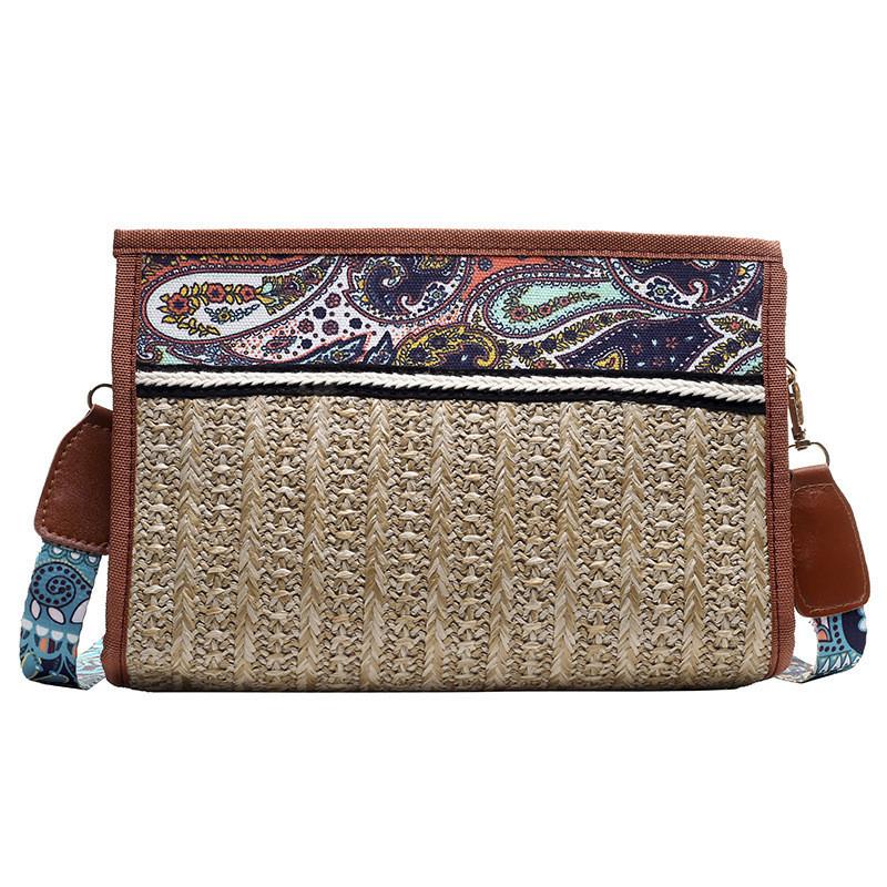 Винтажная плетеная большая сумка-тоут для женщин Стильная повседневная сумка через плечо хаки